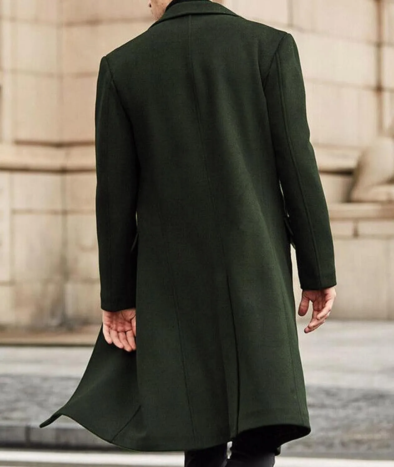 SOMTHRON Men's Casual Trench Coat Slim Fit Notched Collar Long Jacket Overcoat Single Breasted Pea Coat wih Pockets