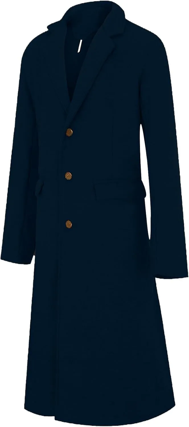 SOMTHRON Men's Casual Trench Coat Slim Fit Notched Collar Long Jacket Overcoat Single Breasted Pea Coat wih Pockets