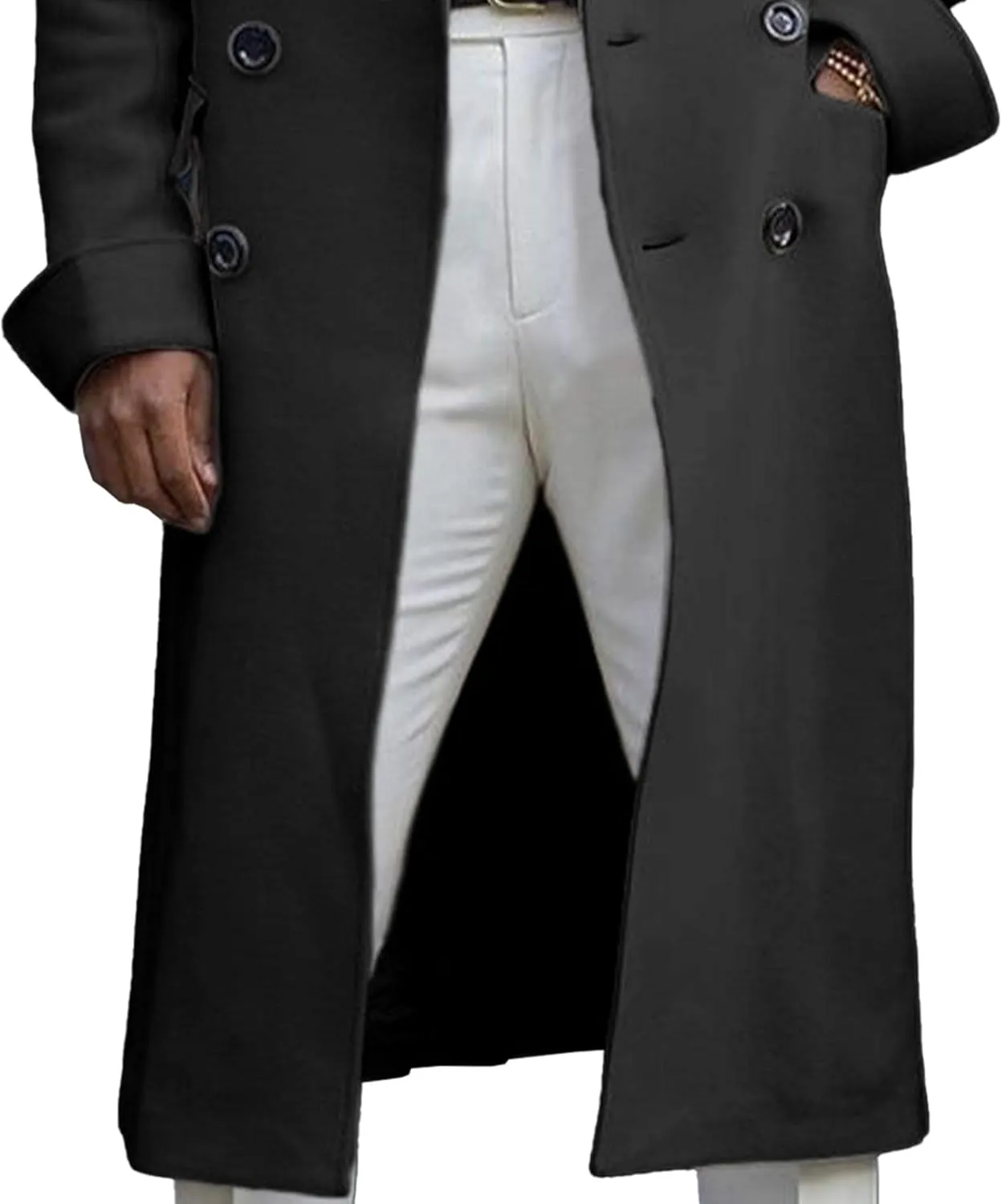 SOMTHRON Men's Trench Coat Notch Lapel Double Breasted Casual Cotton Blend Peacoat