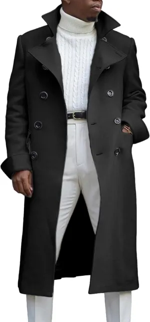 SOMTHRON Men's Trench Coat Notch Lapel Double Breasted Casual Cotton Blend Peacoat