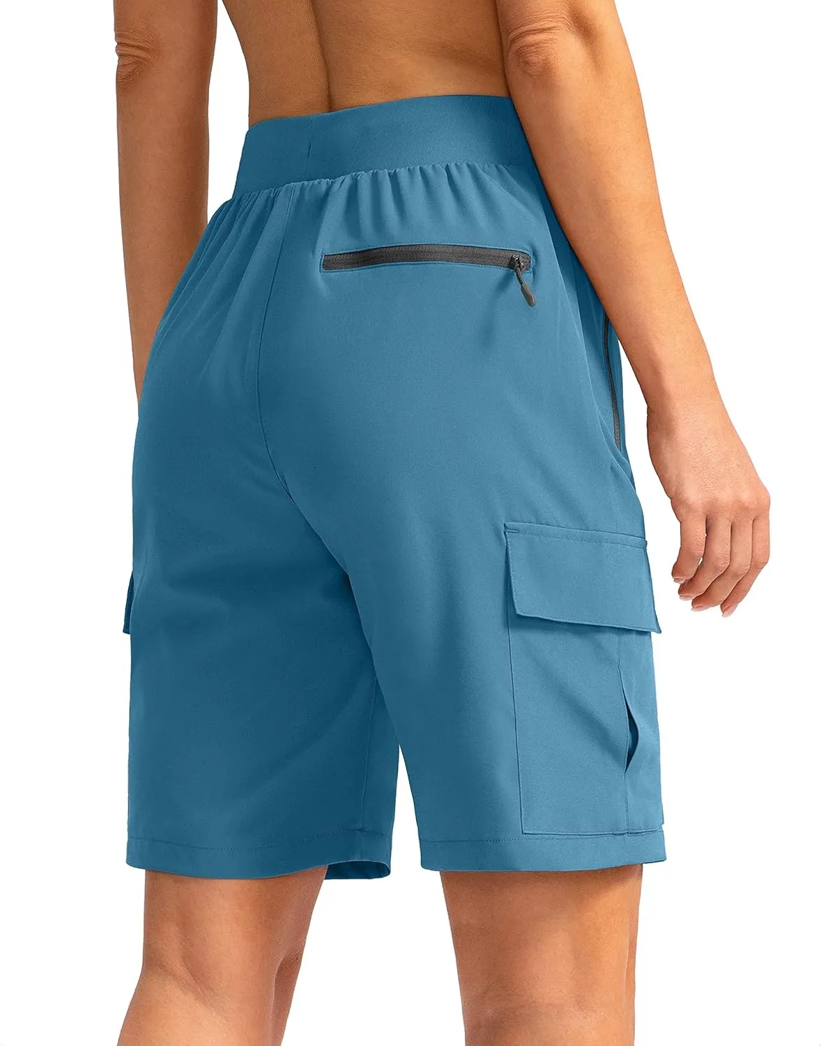 Soothfeel Women's 9" Hiking Cargo Shorts with 5 Pockets Quick Dry Summer Athletic Golf Bermuda Long Shorts for Women Casual