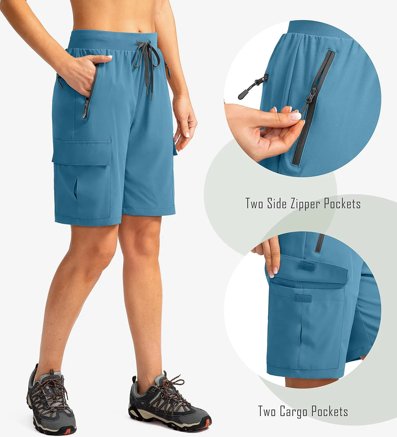 Soothfeel Women's 9" Hiking Cargo Shorts with 5 Pockets Quick Dry Summer Athletic Golf Bermuda Long Shorts for Women Casual