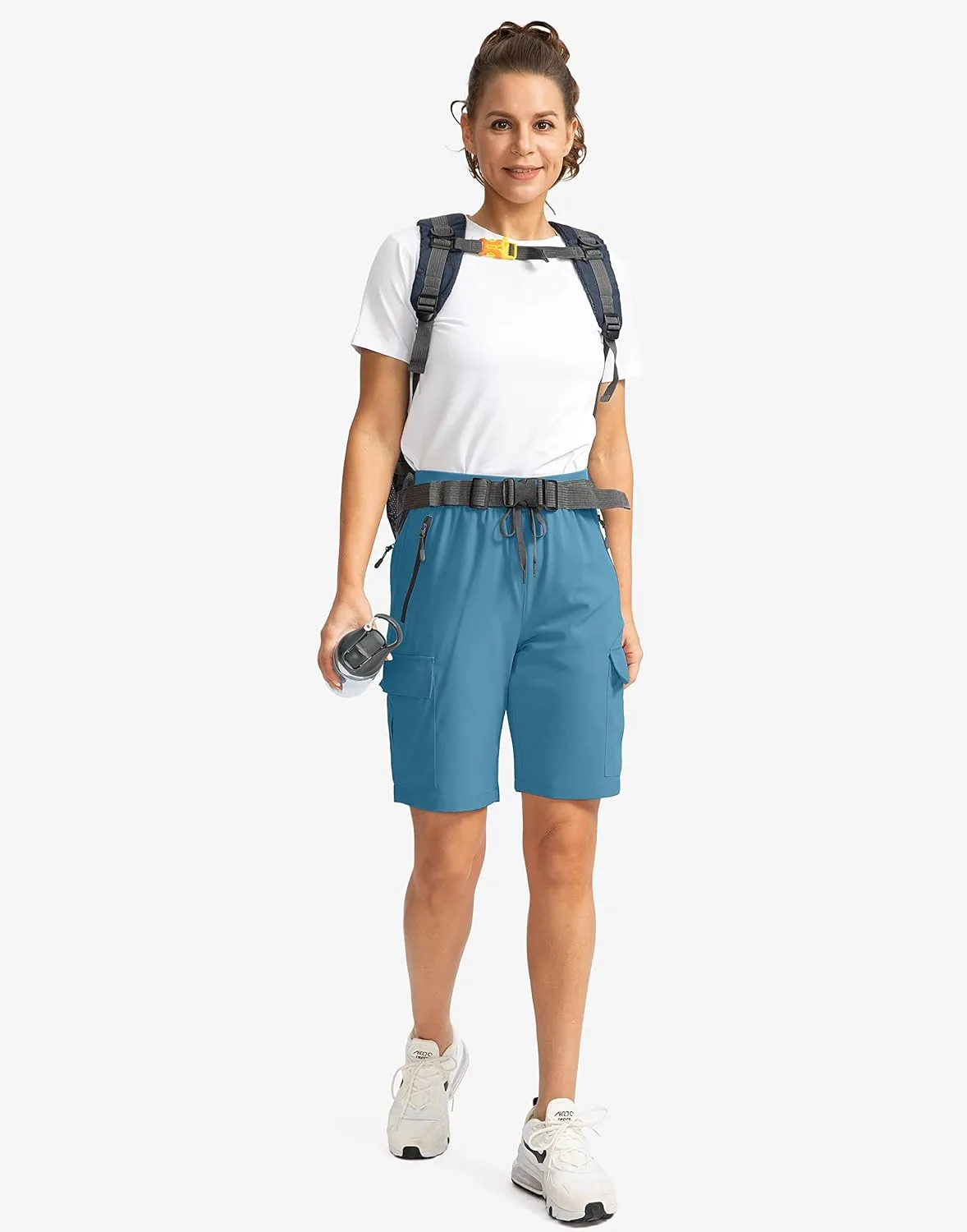 Soothfeel Women's 9" Hiking Cargo Shorts with 5 Pockets Quick Dry Summer Athletic Golf Bermuda Long Shorts for Women Casual