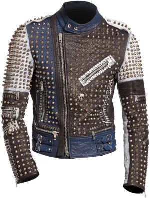 SpazeUp Mens Studded Leather Jacket - Motorcycle Leather Jacket With Spikes - Studded Spiked Leather Jackets Men