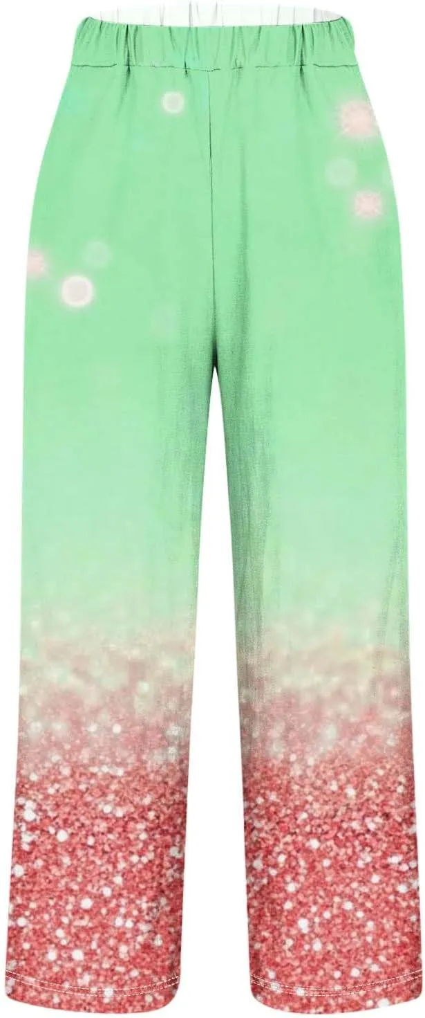 Summer Boho Cotton Linen Pant for Women, Lightweight Elastic Waist Baggy Casual Trousers with Pockets
