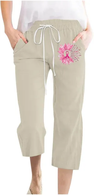 Summer Casaul Cotton Linen Drawstring Capris Pants for Women Wide Leg Lightweight Baggy Cropped Lounge Trousers 2025