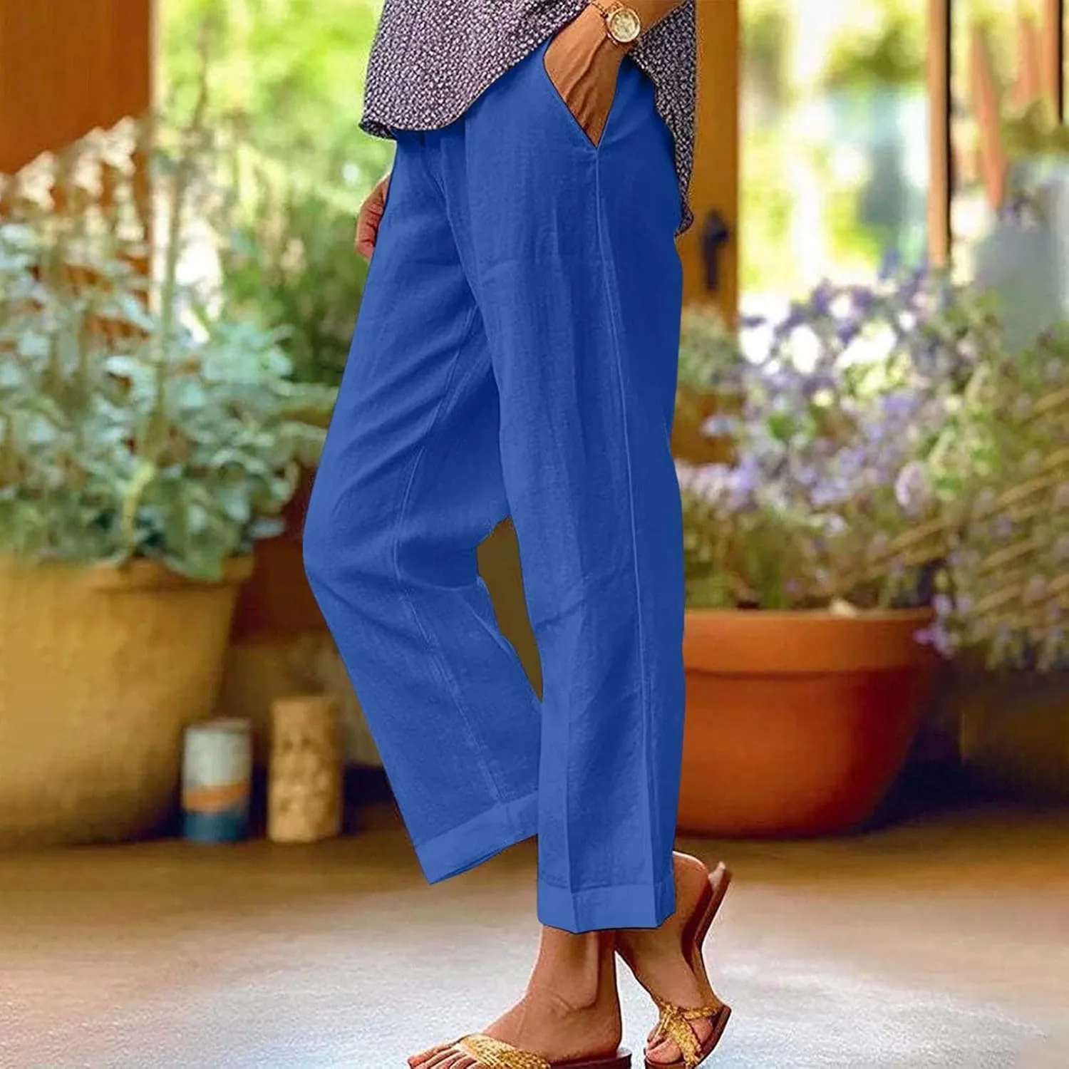 Summer Linen Pants for Women Loose Wide Leg Pants Comfy Stretch Trousers 2025 Baggy Plus Size Slacks with Pockets