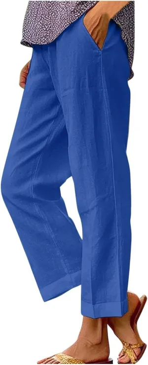 Summer Linen Pants for Women Loose Wide Leg Pants Comfy Stretch Trousers 2025 Baggy Plus Size Slacks with Pockets