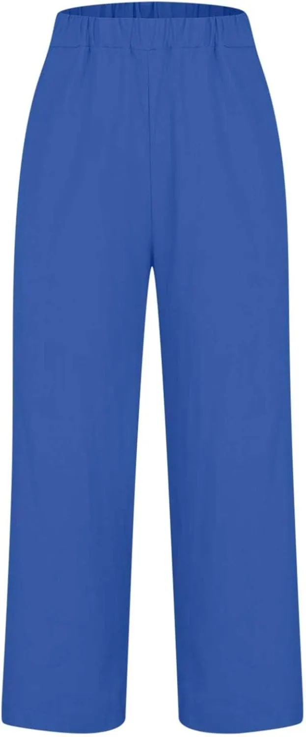 Summer Linen Pants for Women Loose Wide Leg Pants Comfy Stretch Trousers 2025 Baggy Plus Size Slacks with Pockets