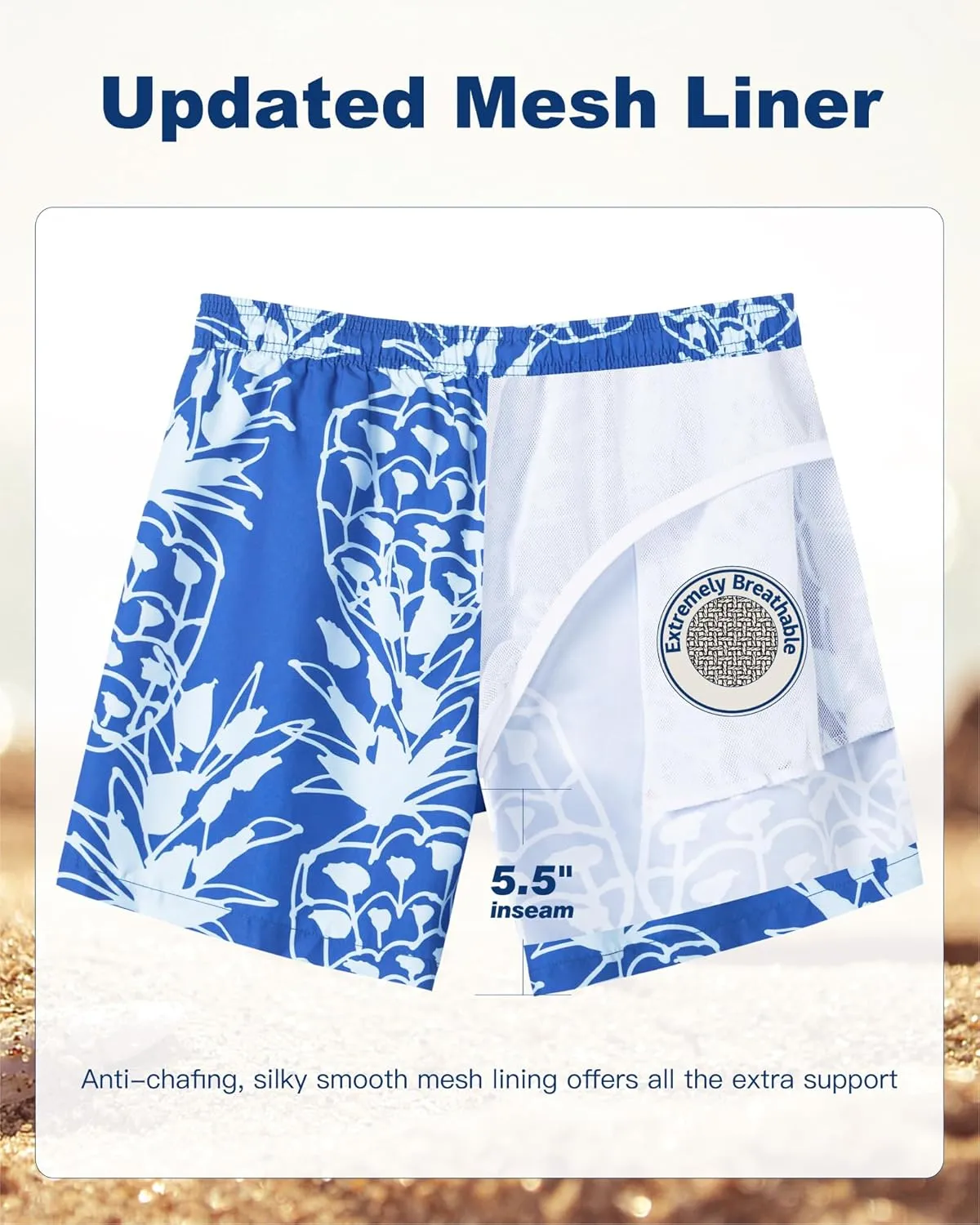 SURF CUZ Mens Swim Trunks 5 Inch Swim Shorts Quick Dry Bathing Suits for Men Beach Shorts Mesh Lining Swimming Trunks