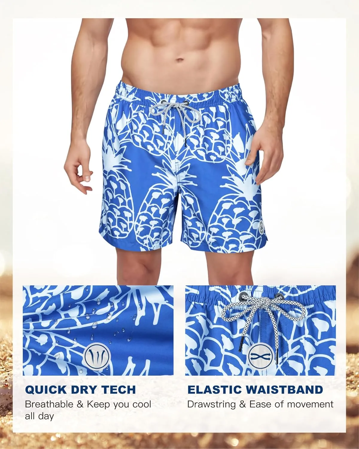 SURF CUZ Mens Swim Trunks 5 Inch Swim Shorts Quick Dry Bathing Suits for Men Beach Shorts Mesh Lining Swimming Trunks