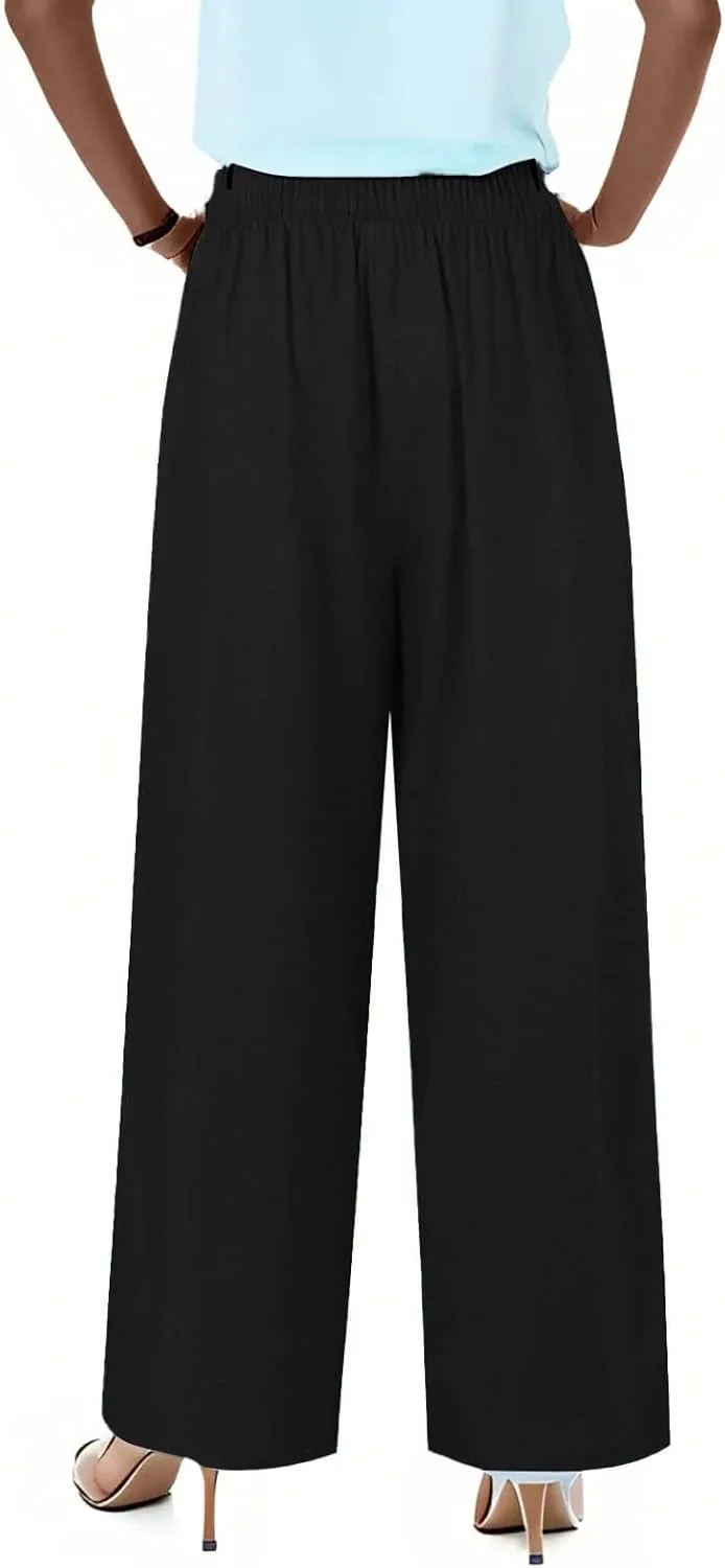 Sweatpants Women Trousers with Pockets Cotton Linen High Waisted Cargo, Travel Pants Wide Leg Summer Petite