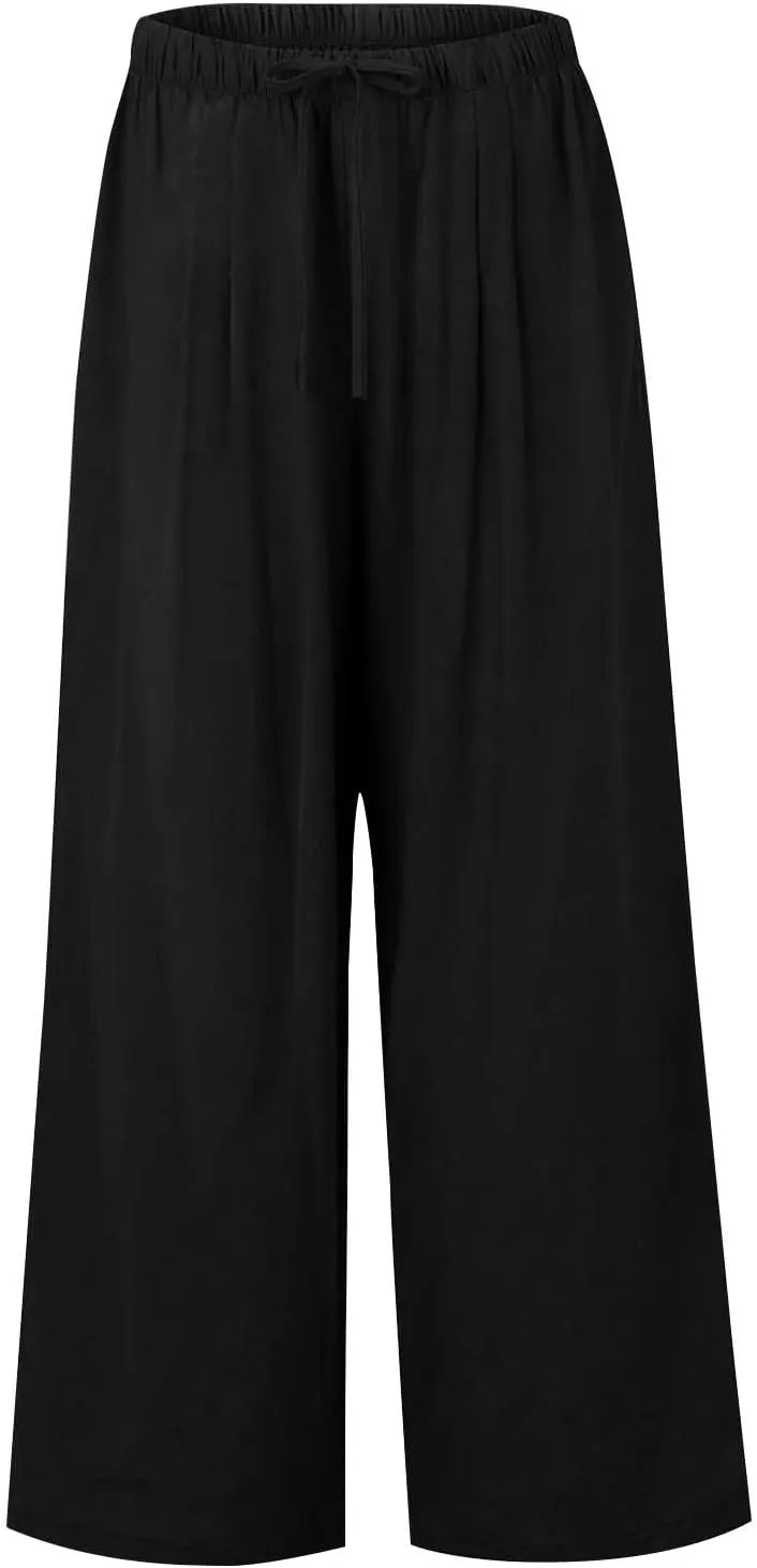 Sweatpants Women Trousers with Pockets Cotton Linen High Waisted Cargo, Travel Pants Wide Leg Summer Petite