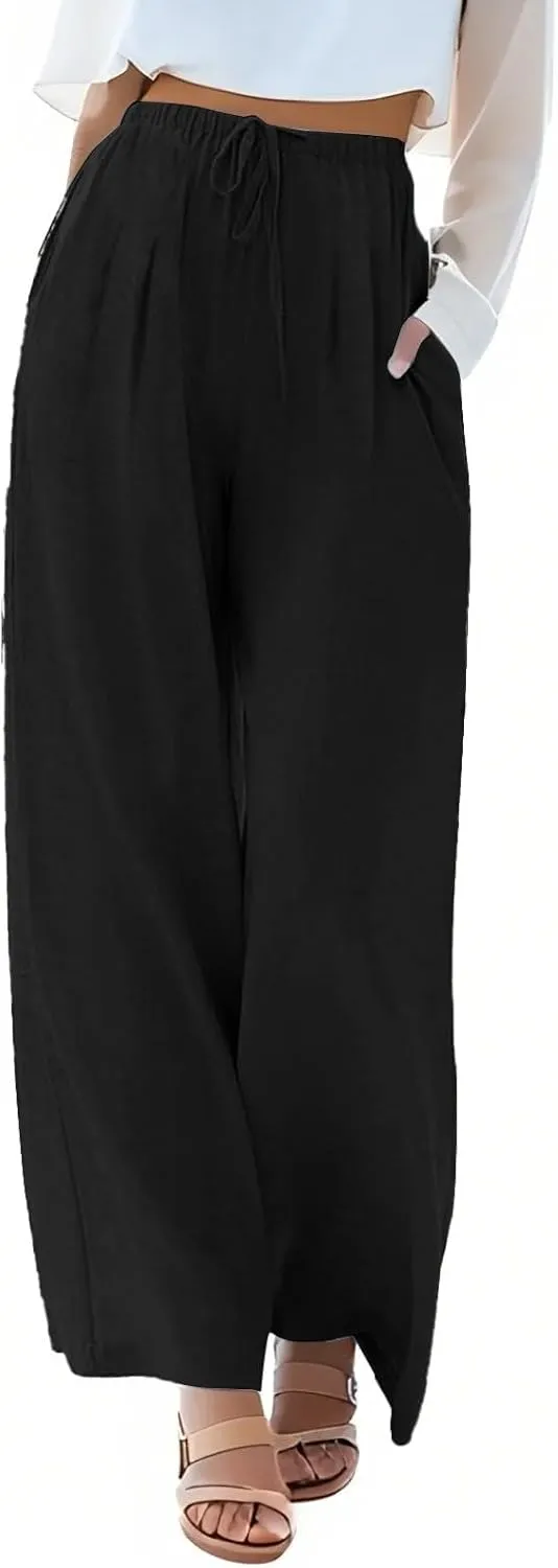 Sweatpants Women Trousers with Pockets Cotton Linen High Waisted Cargo, Travel Pants Wide Leg Summer Petite