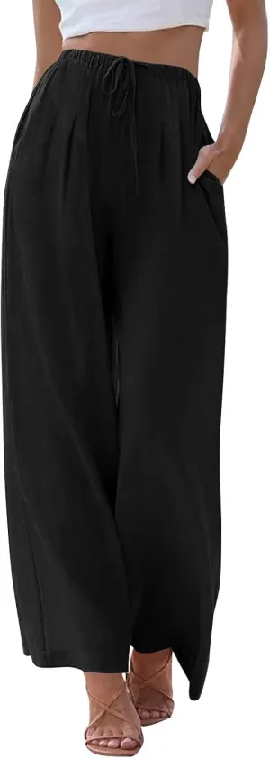 Sweatpants Women Trousers with Pockets Cotton Linen High Waisted Cargo, Travel Pants Wide Leg Summer Petite