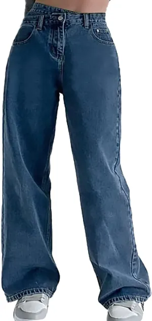 Sweatpants Women Women Designer Pants Crossed High Rise Wide Leg Jeans Button Pocket Trousers Slacks Straight