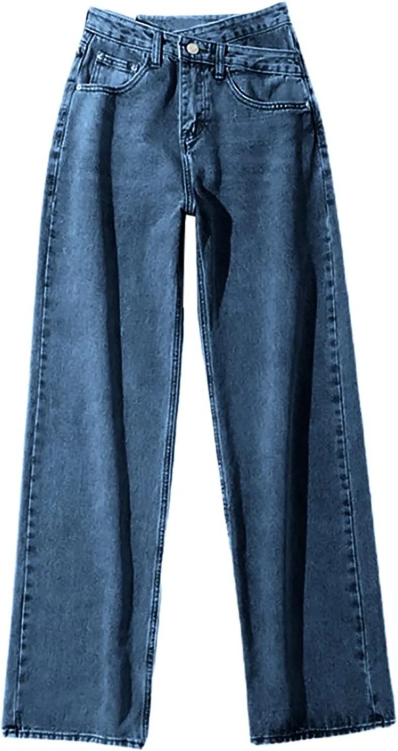 Sweatpants Women Women Designer Pants Crossed High Rise Wide Leg Jeans Button Pocket Trousers Slacks Straight