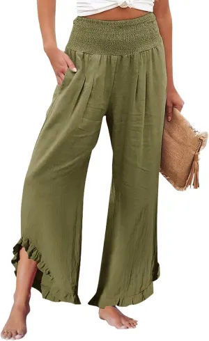 Sweatpants Women,Linen Summer Pants for Women Trendy 2025 Elastic High Waisted Wide Leg Womens Capris with Pockets