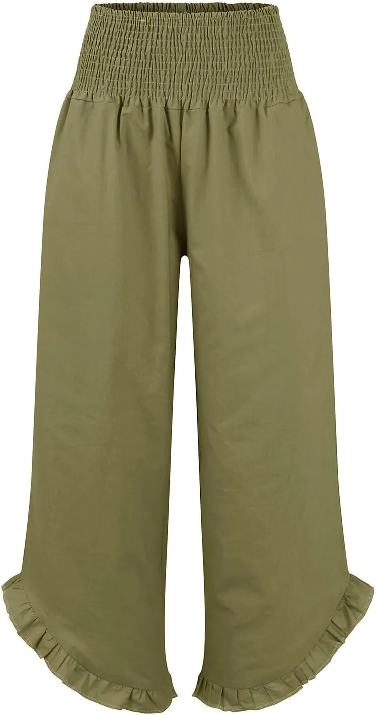 Sweatpants Women,Linen Summer Pants for Women Trendy 2025 Elastic High Waisted Wide Leg Womens Capris with Pockets