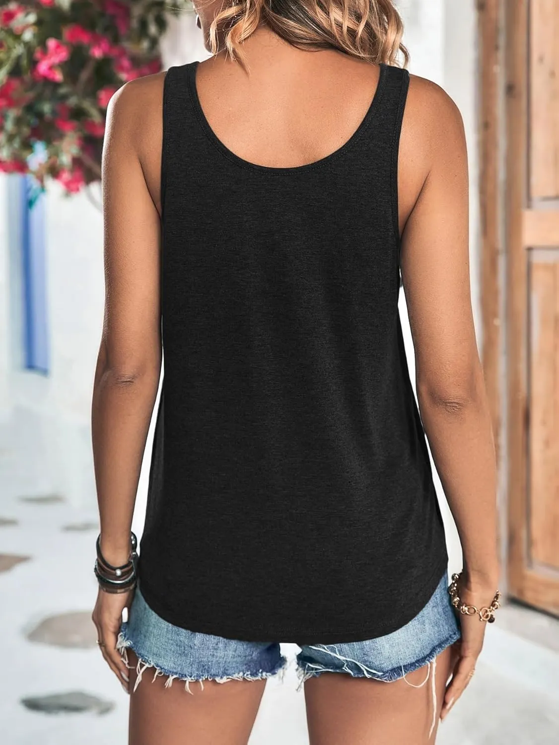 SweatyRocks Women's Scoop Neck Button Front Tank Top Casual Solid Sleeveless T Shirt