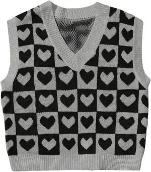 SweatyRocks Women's Sleeveless V Neck Knit Sweater Vest Houndstooth Crop Tank Top