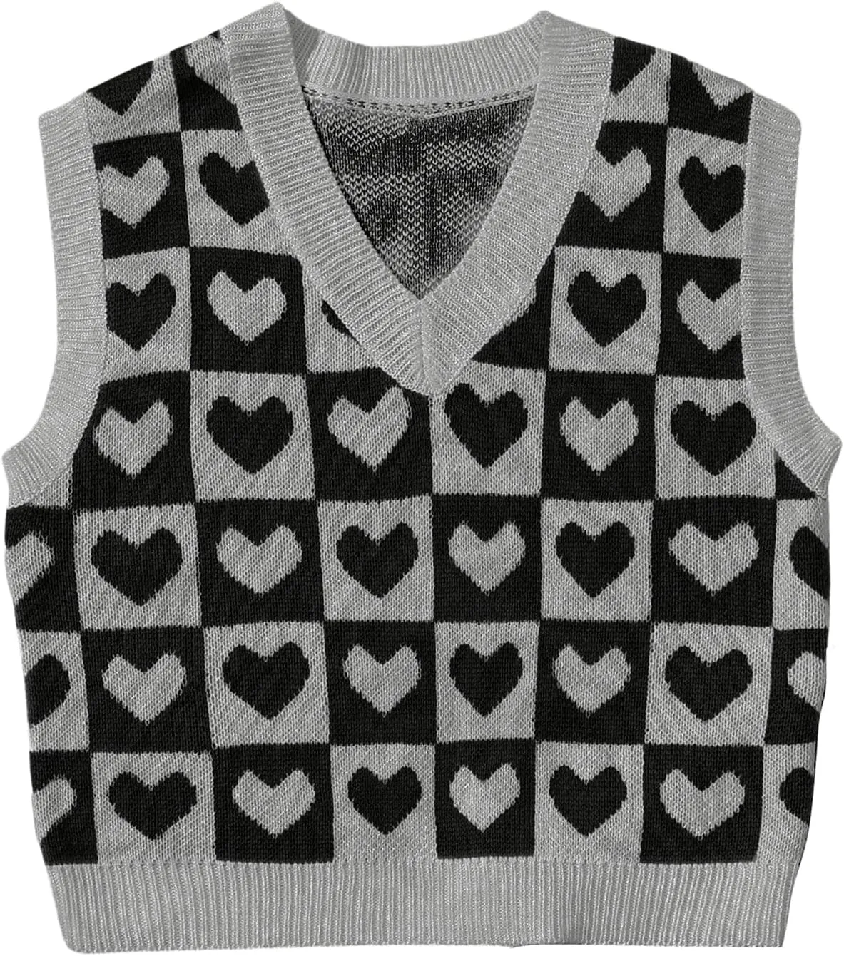 SweatyRocks Women's Sleeveless V Neck Knit Sweater Vest Houndstooth Crop Tank Top