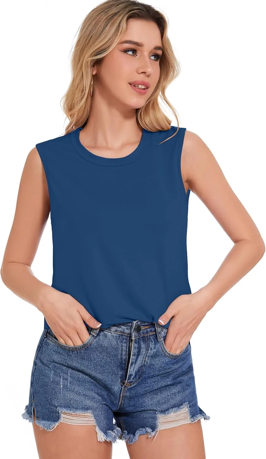 Tank Top for Women Sleeveless Summer Crewneck Casual Loose Tunic Tops Shirts