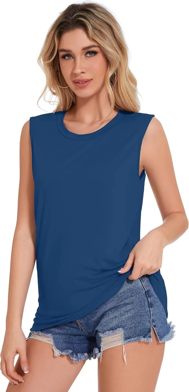 Tank Top for Women Sleeveless Summer Crewneck Casual Loose Tunic Tops Shirts