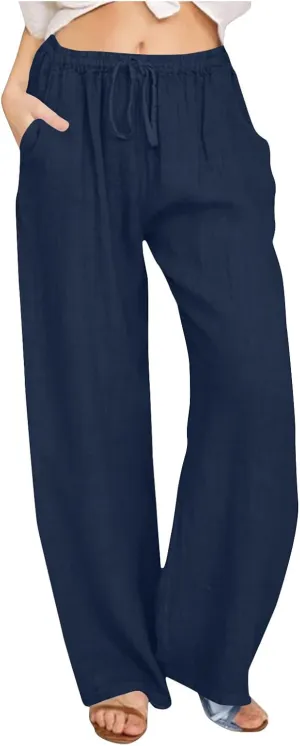 TARIENDY Womens Casual Pants Drawstring Elastic Waist Wide Leg Trousers Loose Comfy Lounge Long Palazzo Pant with Pockets