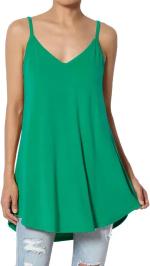 TheMogan Women's Scoop V Neck Stretch Draped Jersey Flared Camisole Tunic Top