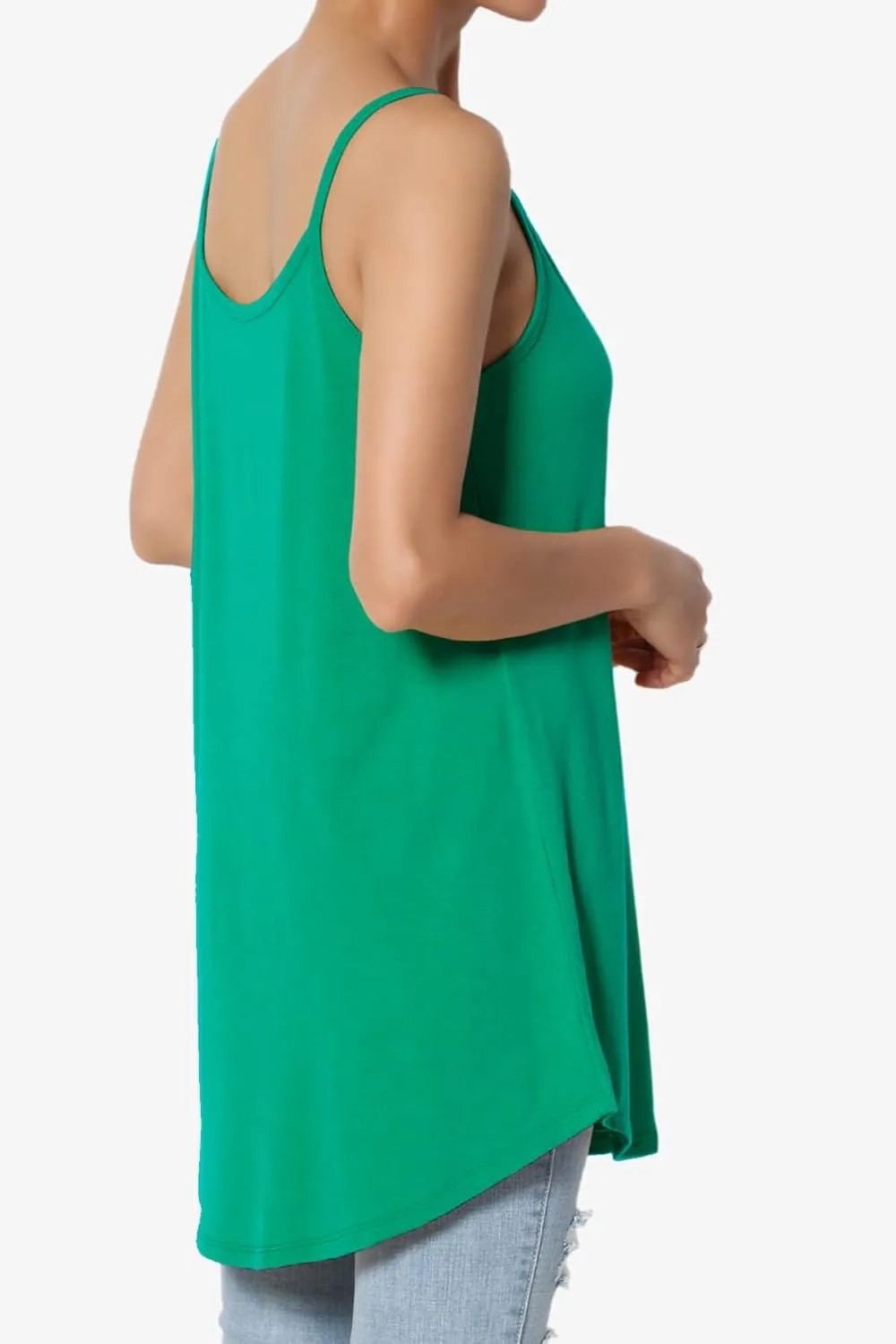 TheMogan Women's Scoop V Neck Stretch Draped Jersey Flared Camisole Tunic Top