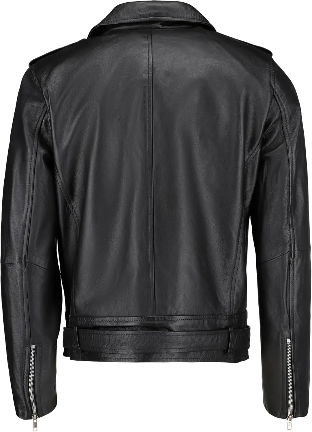 TLC leather biker jacket men - Black men's biker jacket with Notch Lapel Collar and Zipper Cuff