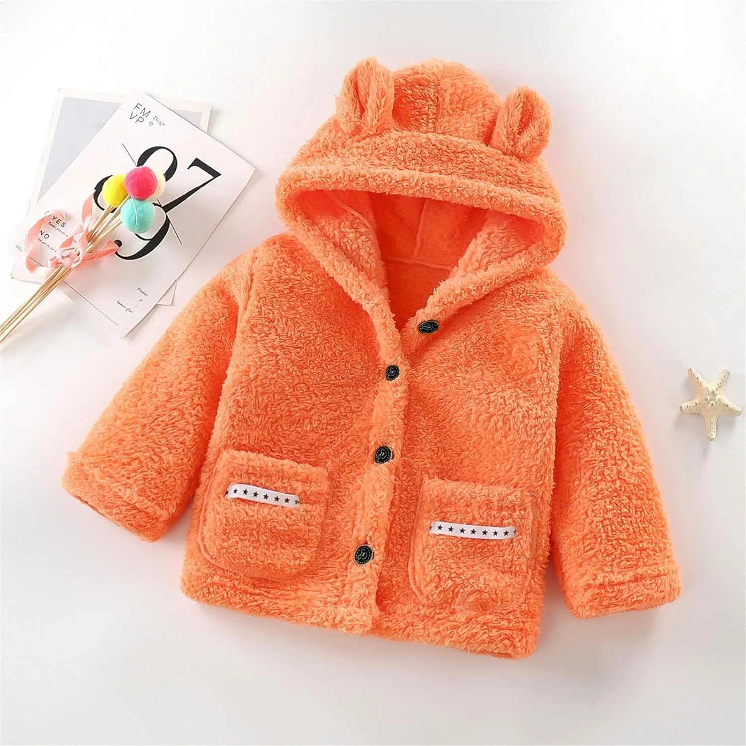 Toddler Baby Boy Girl Little Cute Bear Hoodie Jacket Fuzzy Winter Warm Sweatshirt Coat with Pockets