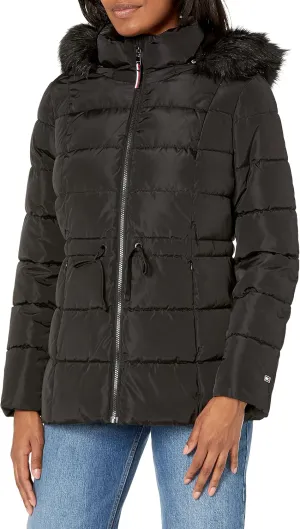Tommy Hilfiger Women's Fur Hooded Short Puffer Jacket