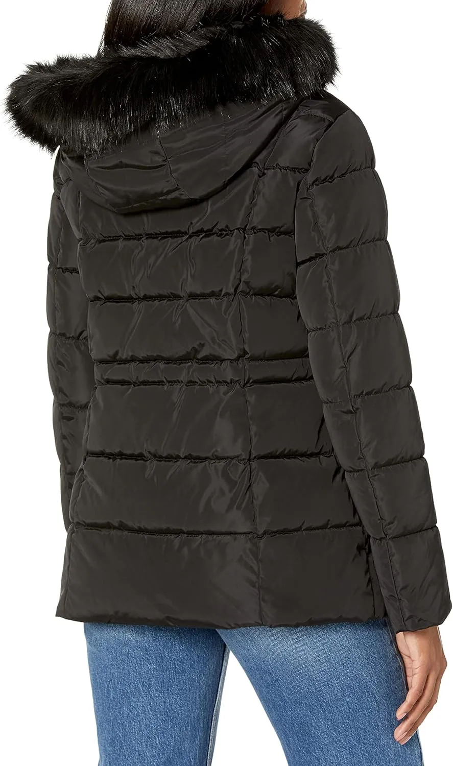 Tommy Hilfiger Women's Fur Hooded Short Puffer Jacket