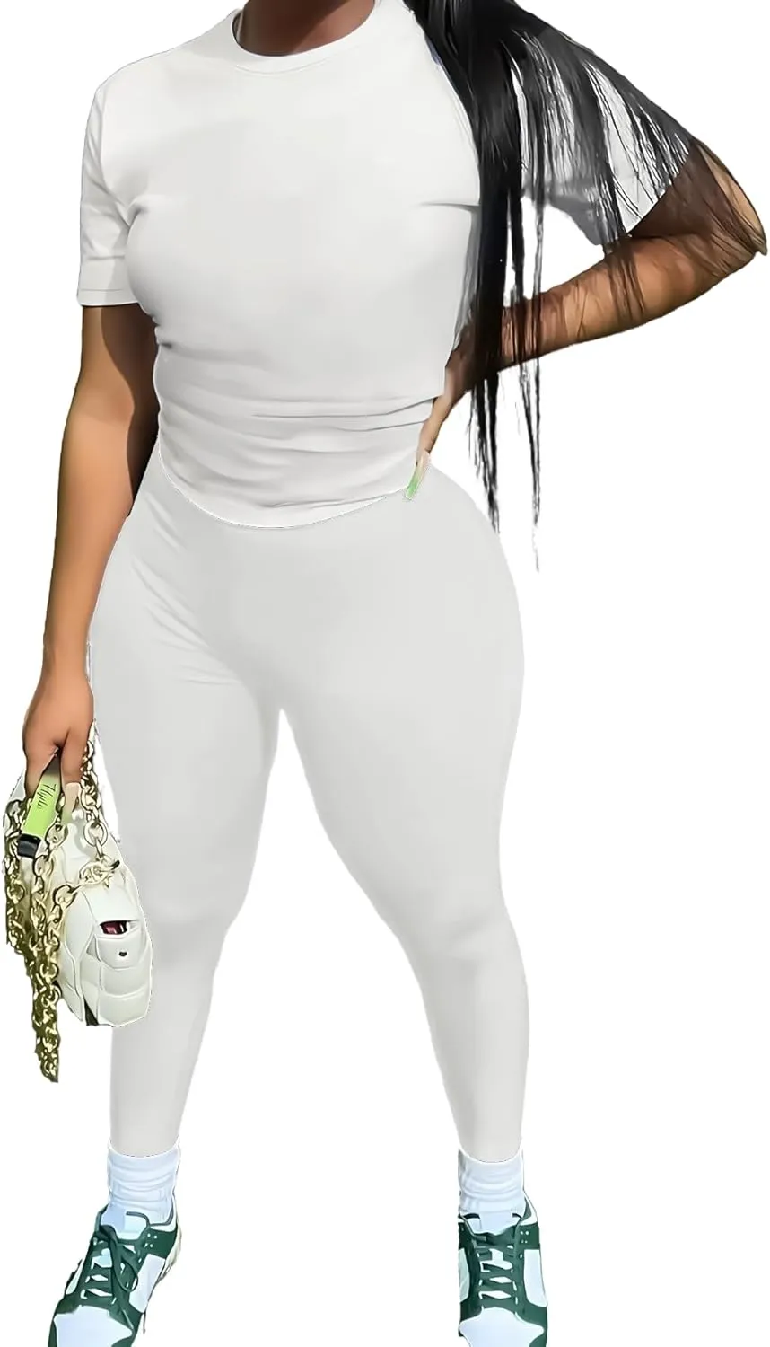 TOPONSKY Women Two Piece Workout Outfits Sports Long-Pants & Short-Top Sets