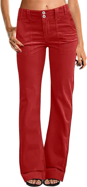 Twill Palazzo Pants for Women Casual Y2K Stretch High Waisted Chino Pants Slim Fit Wide Leg Dress Pants with Pockets