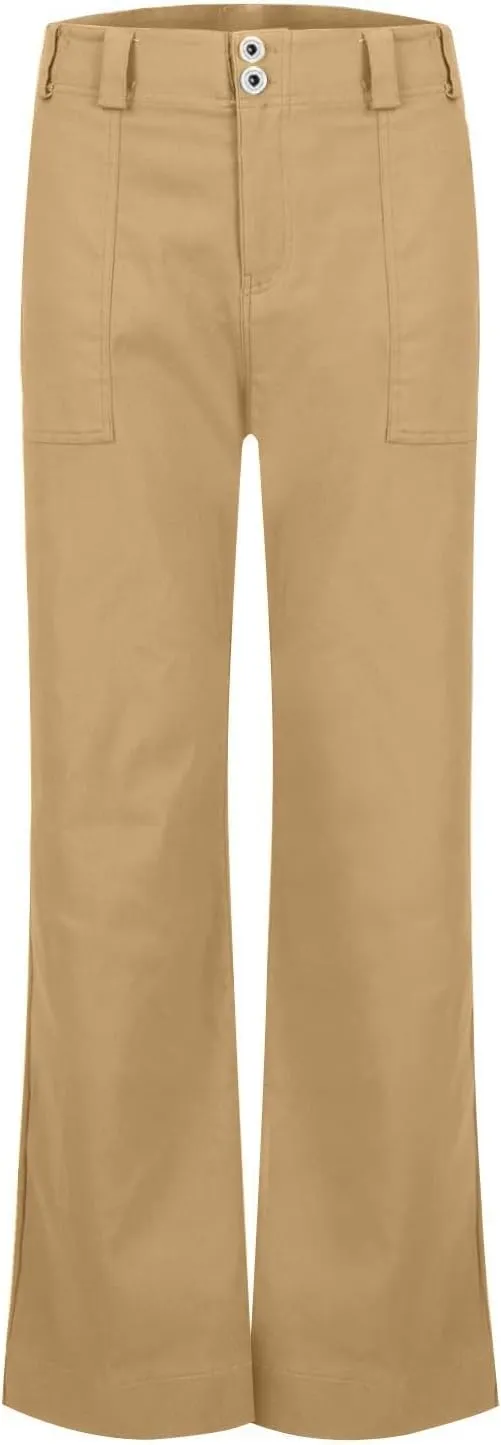 Twill Palazzo Pants for Women Casual Y2K Stretch High Waisted Chino Pants Slim Fit Wide Leg Dress Pants with Pockets
