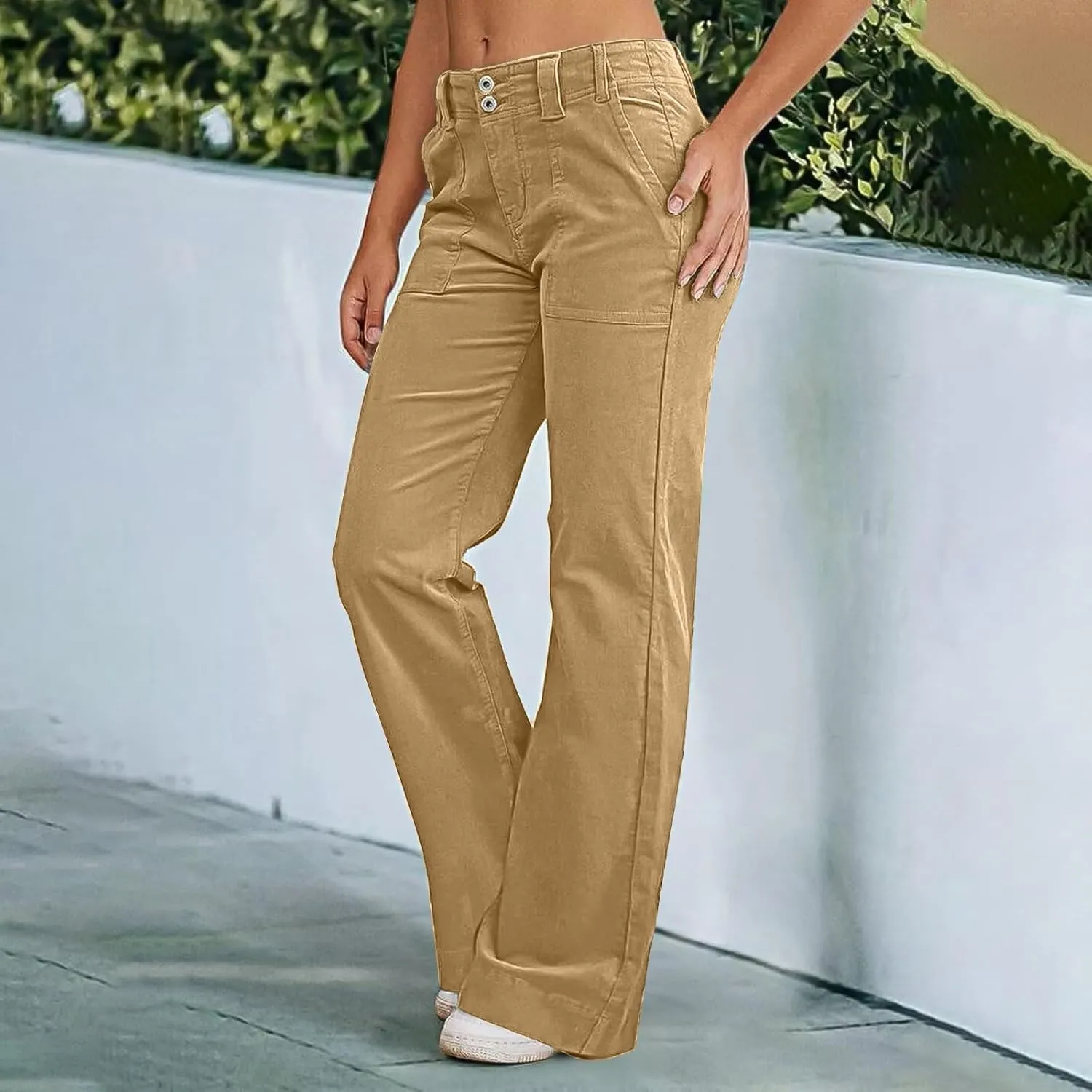 Twill Palazzo Pants for Women Casual Y2K Stretch High Waisted Chino Pants Slim Fit Wide Leg Dress Pants with Pockets