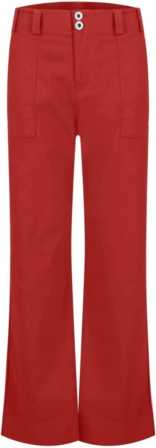 Twill Palazzo Pants for Women Casual Y2K Stretch High Waisted Chino Pants Slim Fit Wide Leg Dress Pants with Pockets