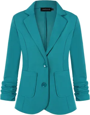 Unifizz Womens Casual Work Office Blazer Pockets Buttons Suit Jacket 3/4 Sleeve