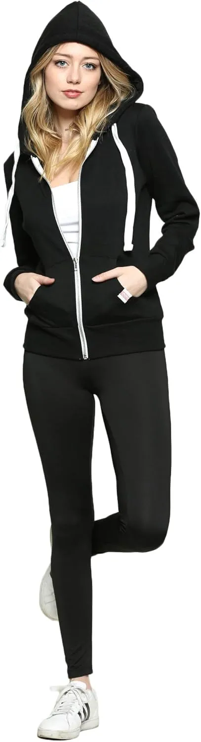 Urban Look Womens Active Long Sleeve Fleece Zip Up Hoodie with Plus Size