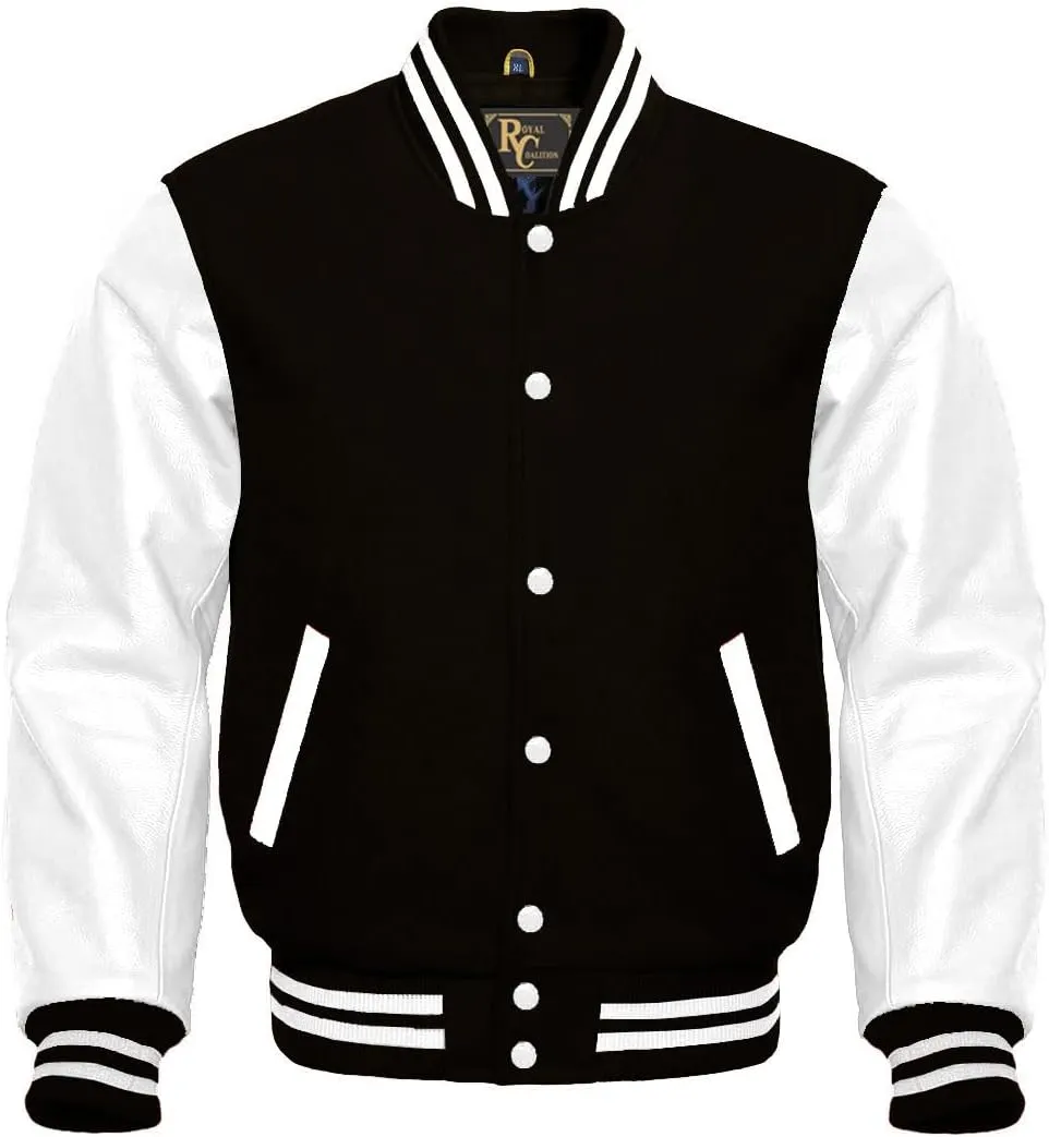 Varsity Letterman Wool & White Genuine Leather Sleeves Bomber Style Baseball Jacket