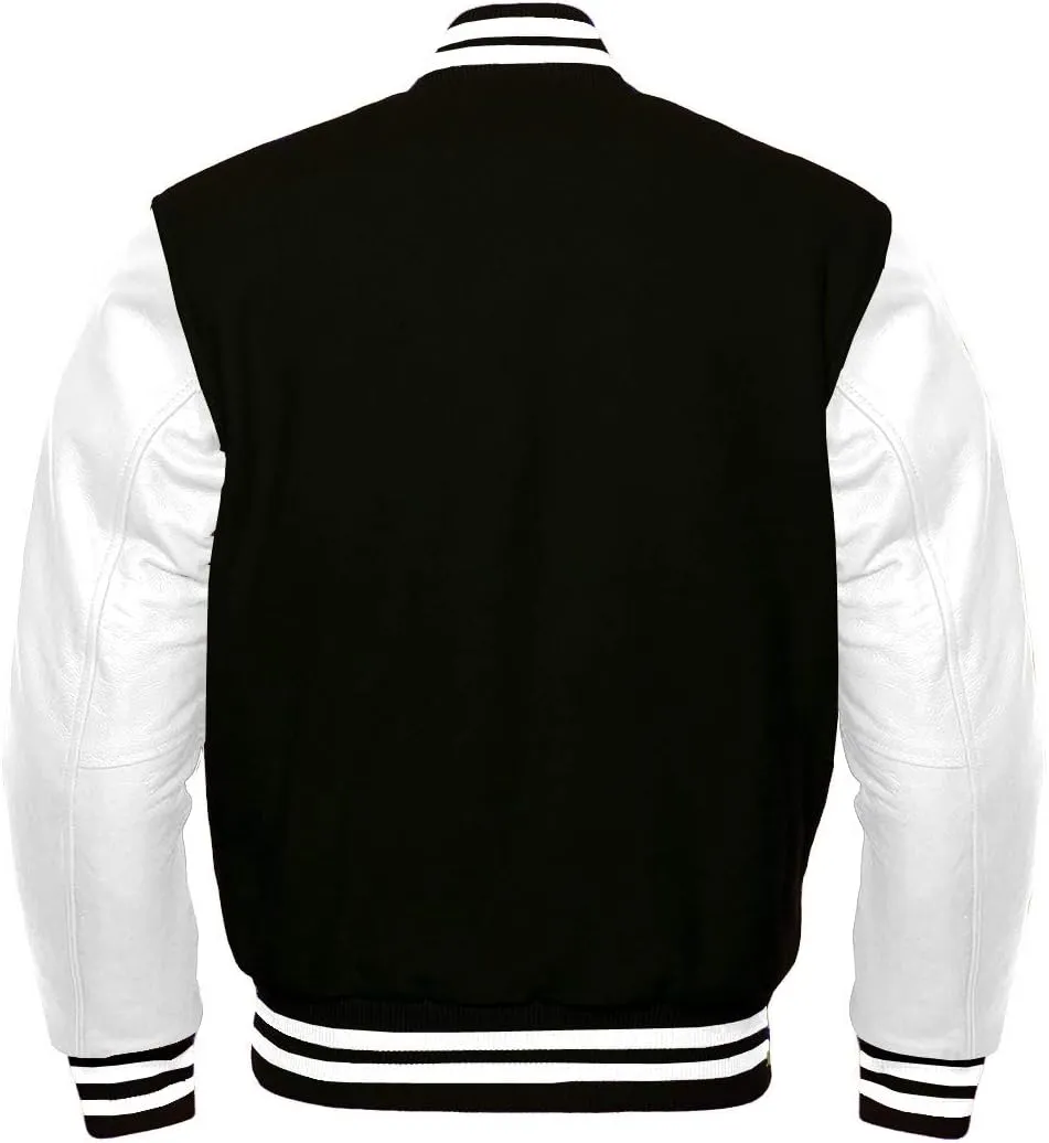 Varsity Letterman Wool & White Genuine Leather Sleeves Bomber Style Baseball Jacket
