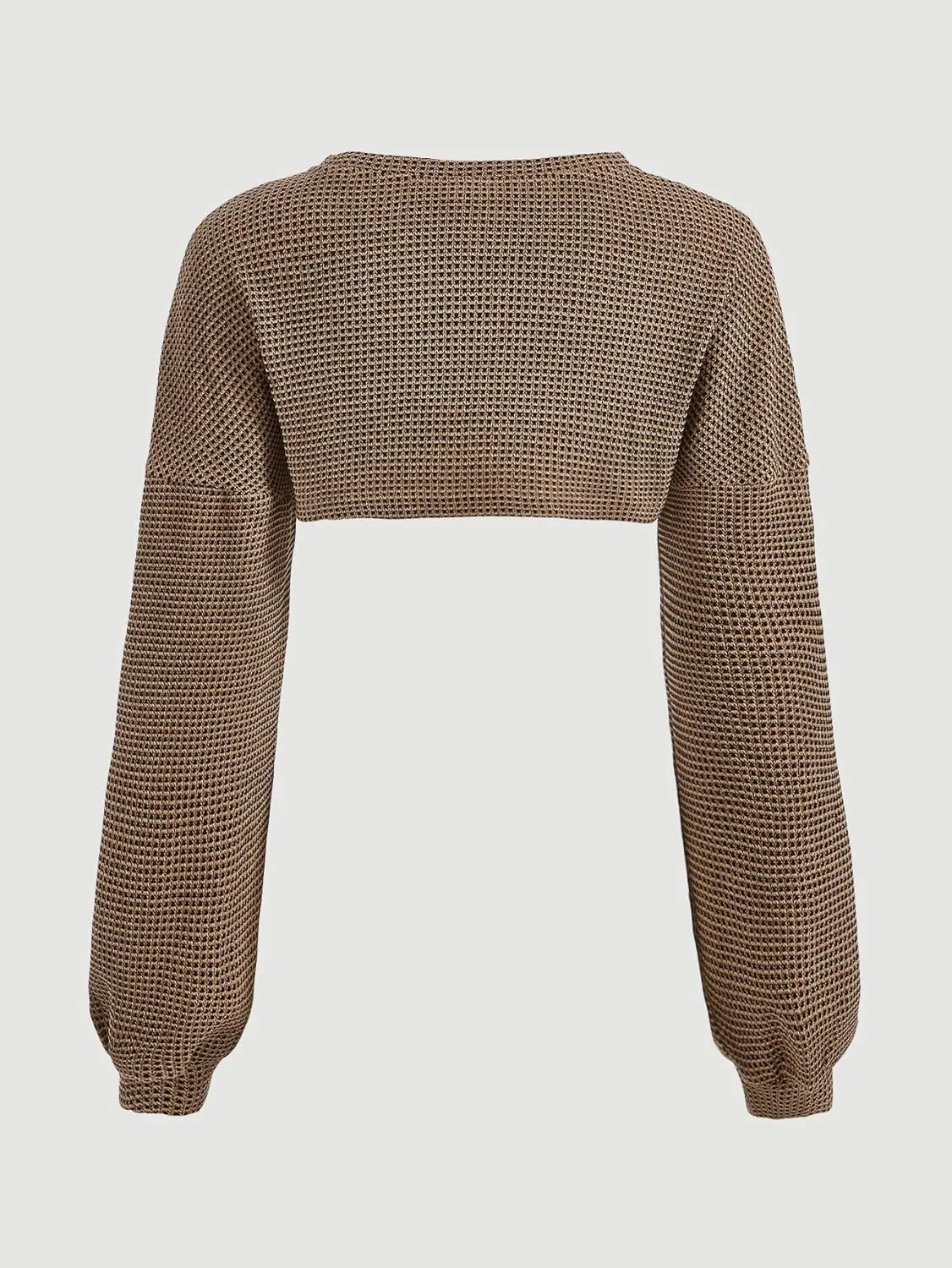 Verdusa Women's Drop Shoulder Long Sleeve Round Neck Knit Crop Top Shrug