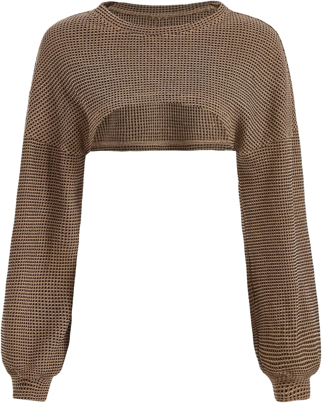 Verdusa Women's Drop Shoulder Long Sleeve Round Neck Knit Crop Top Shrug