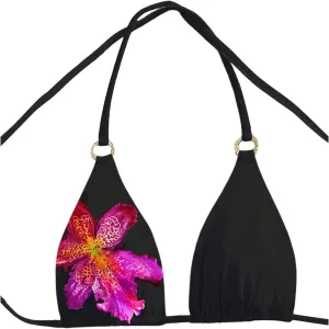 Verdusa Women's Floral Print Halter Bikini Top String Triangle Bra Swimsuit Tops