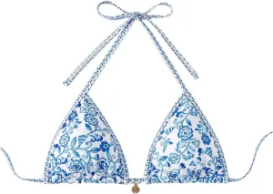 Verdusa Women's Floral Print Triangle Halter Bikini Tops Tie Back Swimwear Top