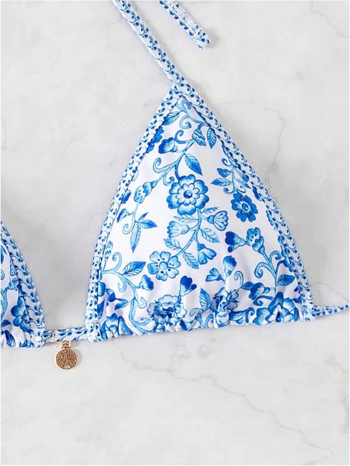 Verdusa Women's Floral Print Triangle Halter Bikini Tops Tie Back Swimwear Top
