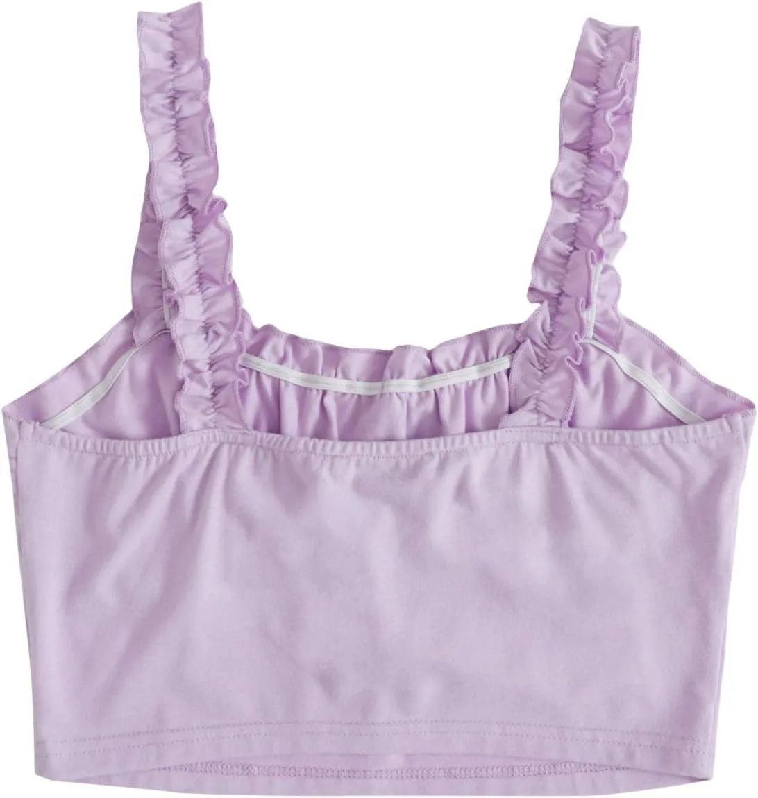 Verdusa Women's Frill Trim Strap Tie Knot Ruched Front Bustier Crop Top